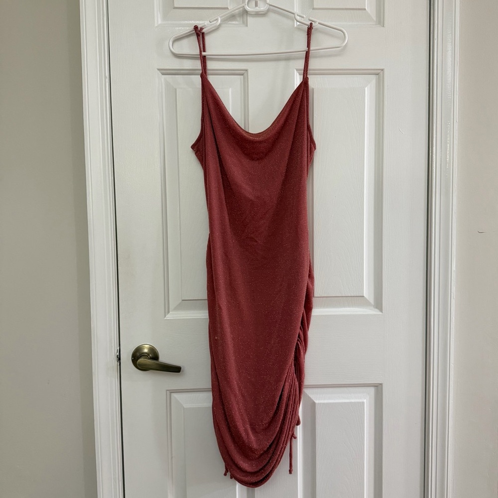 By Together Rust Sparkly Tight Midi Dress
